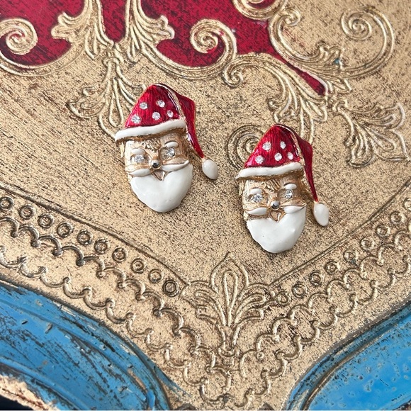 Vintage Don Lin Enamel & Gold Tone SANTA CLAUS Christmas Holiday‎ Earrings - Picture 11 of 12